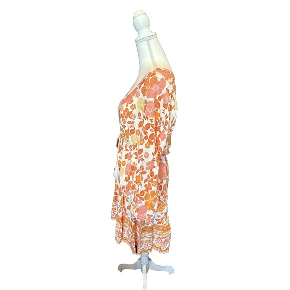 Petal and Pup Odie Dress 10 Orange Beige Floral Print Long Sleeves Rayon BOHO - Picture 2 of 8